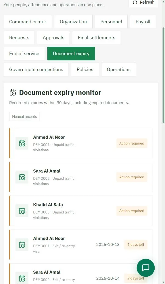 Expiry monitor with fictional demo data