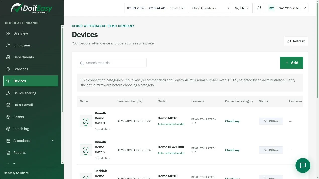 Illustrative interface with synthetic demo data